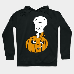 Cute Ghost Emerging From Shocked Jack-O-Lantern - Children's Halloween Illustration Hoodie